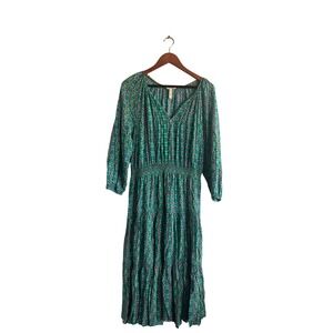 Matilda Jane Green Floral Smocked Waist Tiered Midi Dress Womens Size Large